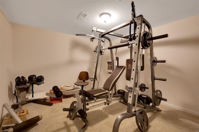 exercise area featuring carpet floors