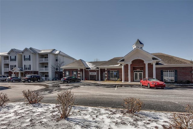 view of snow covered building