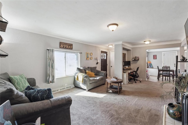 living room with light carpet