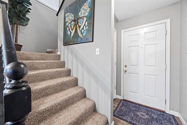 foyer entrance with hardwood / wood-style floors