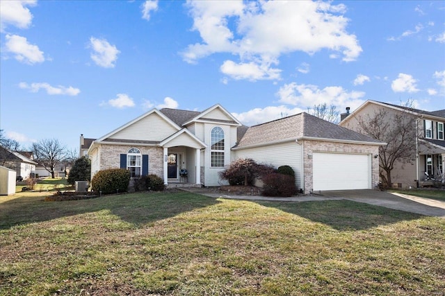 view of front property featuring a garage and a front lawn