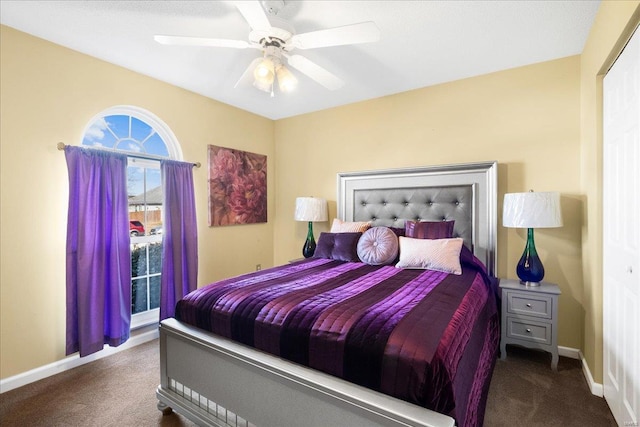 bedroom with carpet flooring and ceiling fan