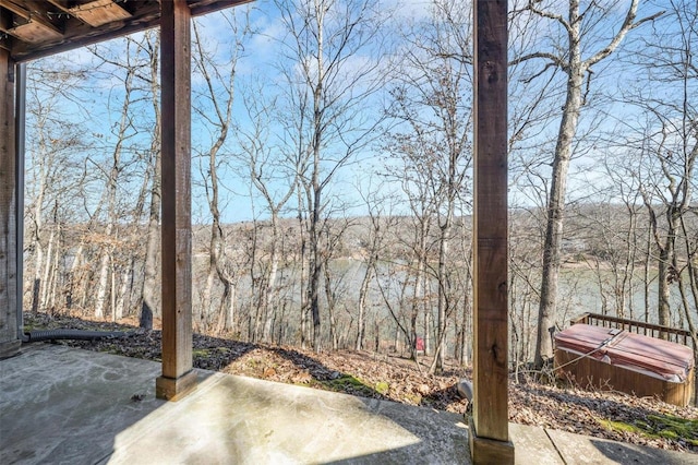 view of yard with a hot tub and a patio