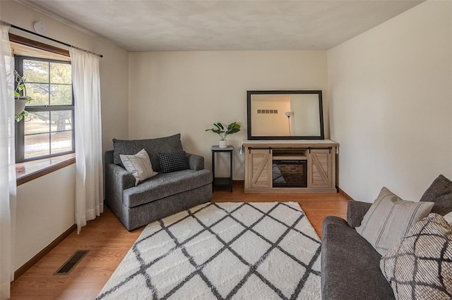 living room with hardwood / wood-style flooring