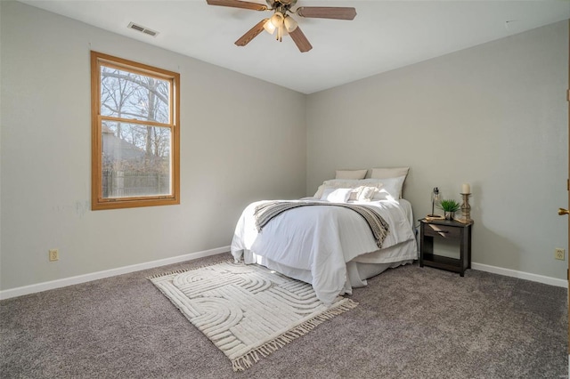 bedroom with carpet floors and ceiling fan