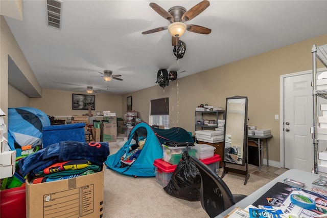 playroom featuring ceiling fan