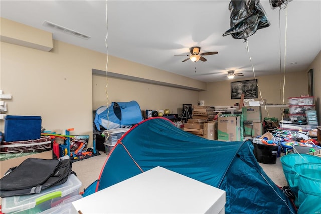 garage with ceiling fan