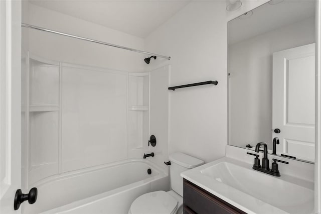 full bathroom with vanity, tub / shower combination, and toilet