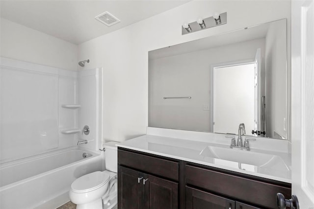 full bathroom featuring shower / bathing tub combination, vanity, and toilet