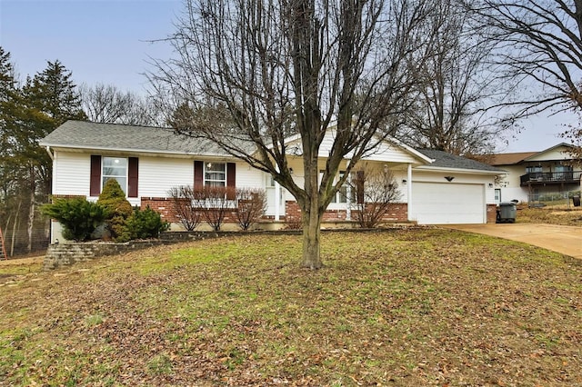 single story home with a garage and a front lawn