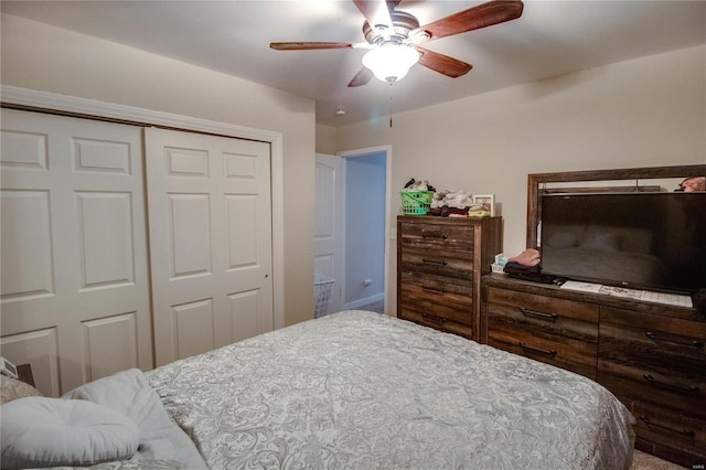 bedroom with a closet and ceiling fan