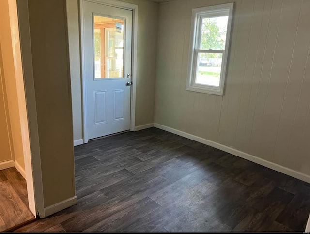 interior space with dark wood-type flooring