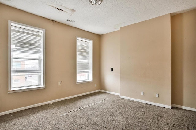 spare room with carpet and a textured ceiling