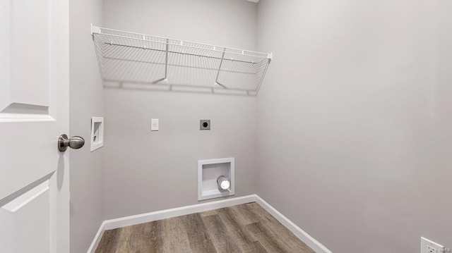 laundry room with hardwood / wood-style flooring, hookup for a washing machine, and electric dryer hookup