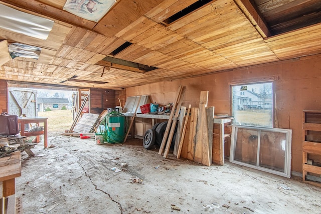 miscellaneous room with wood ceiling