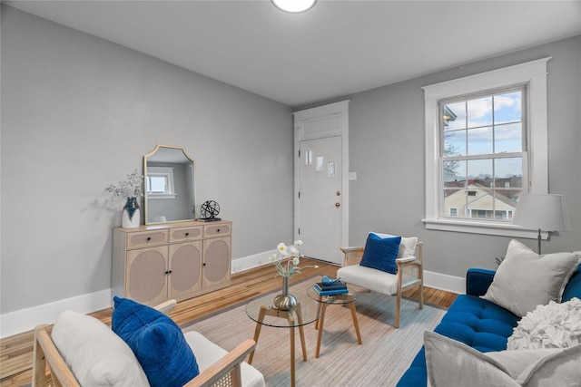 living room with a healthy amount of sunlight and light wood-type flooring