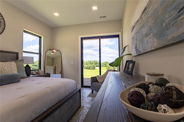 bedroom featuring multiple windows and access to exterior