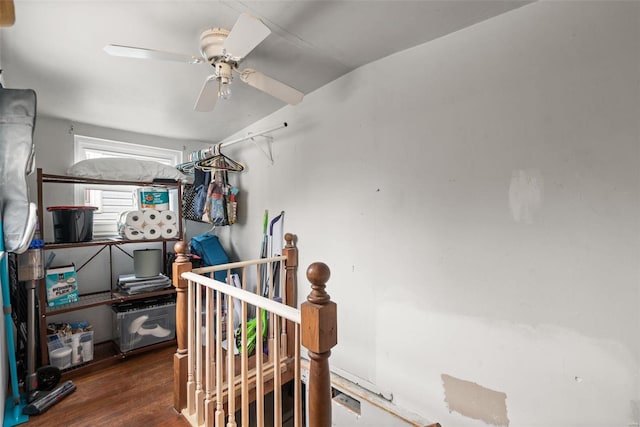 interior space featuring ceiling fan and wood-type flooring