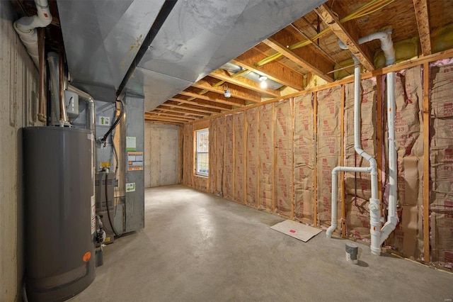 basement with heating unit and water heater