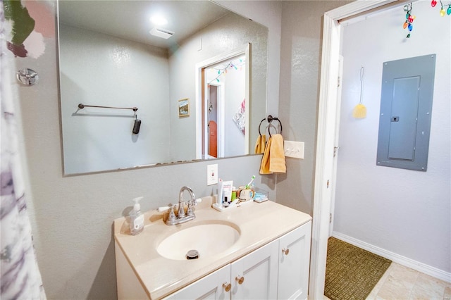 bathroom featuring vanity and electric panel