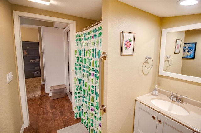 bathroom featuring vanity and wood-type flooring