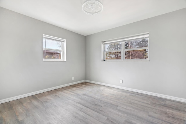 spare room with a wealth of natural light, baseboards, and wood finished floors