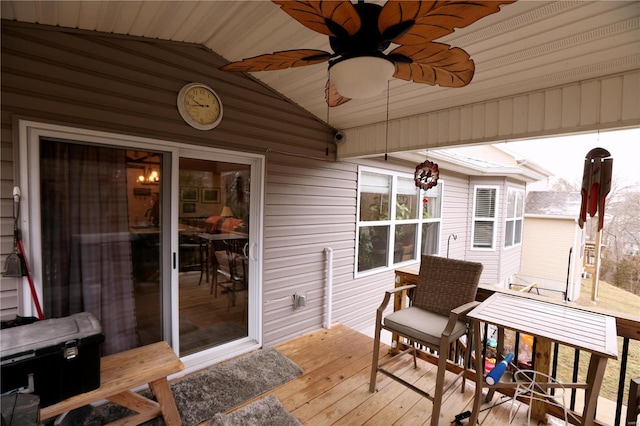 wooden terrace with ceiling fan