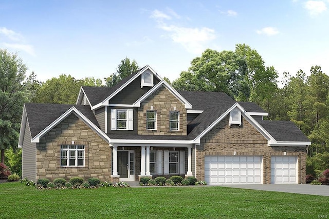 craftsman-style house featuring a garage and a front yard