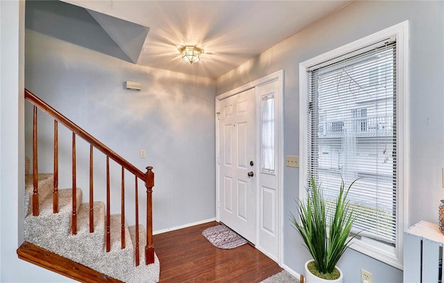 entrance foyer featuring dark wood-type flooring