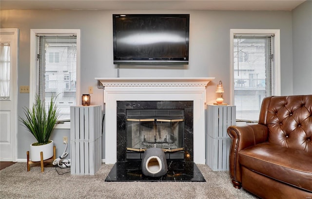 living room featuring a healthy amount of sunlight and carpet flooring