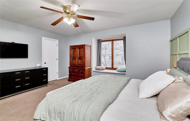 bedroom featuring carpet floors and ceiling fan