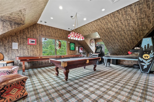 rec room featuring carpet floors and billiards