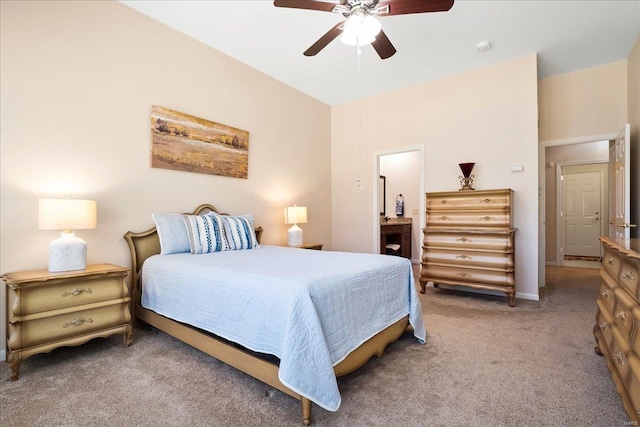 carpeted bedroom with a ceiling fan