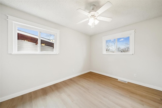 empty room featuring a wealth of natural light, light hardwood / wood-style floors, and a textured ceiling