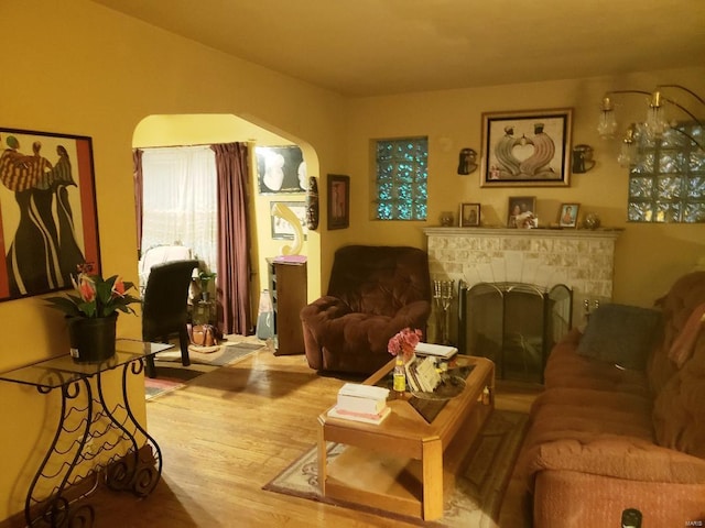 living room with hardwood / wood-style floors