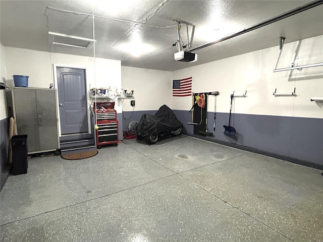 garage with a garage door opener