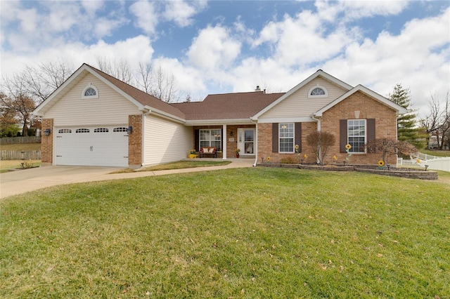 single story home with a garage and a front yard