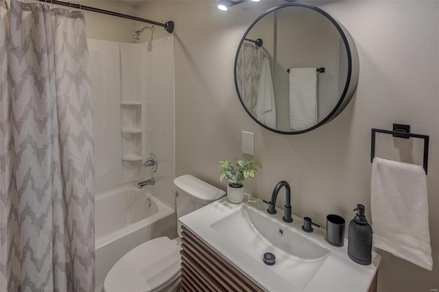 full bathroom with shower / tub combo, sink, and toilet