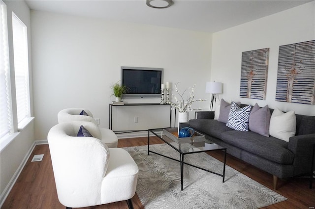 living room with hardwood / wood-style flooring