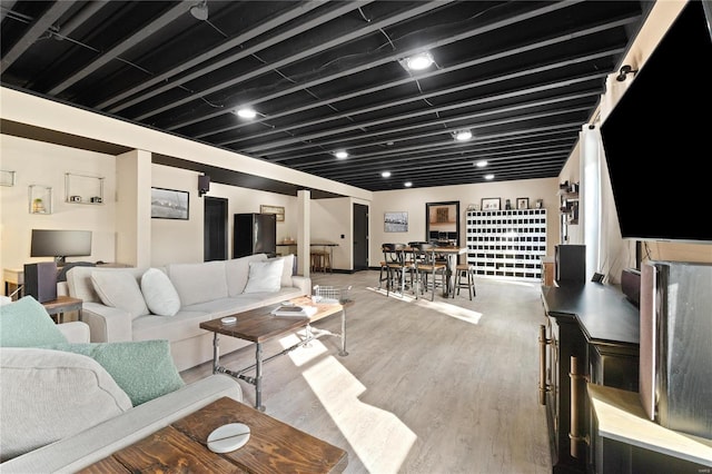 living room with light wood-type flooring