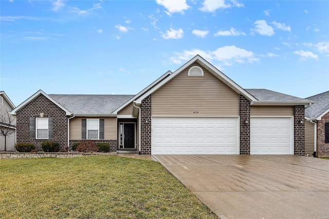 ranch-style house with a garage and a front yard