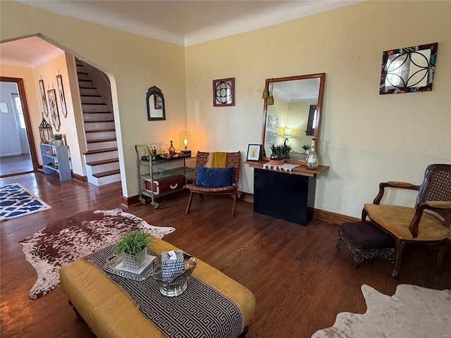 living room with dark wood-type flooring