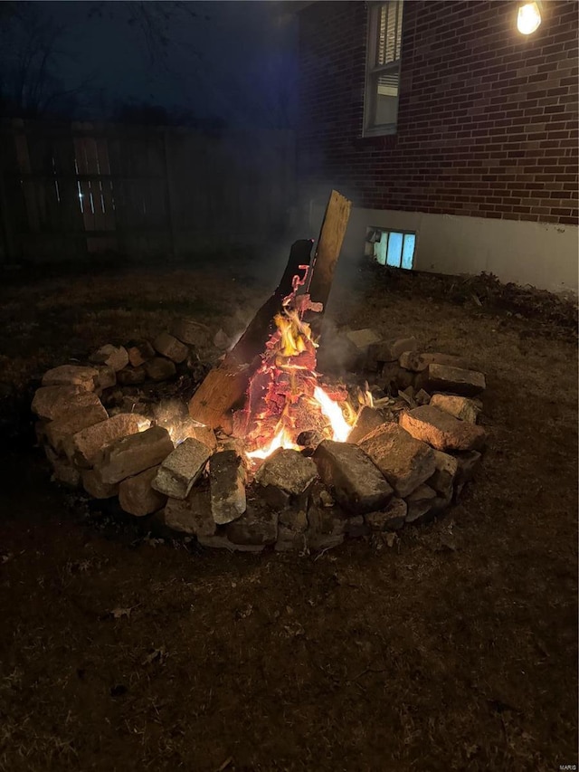 interior details featuring an outdoor fire pit