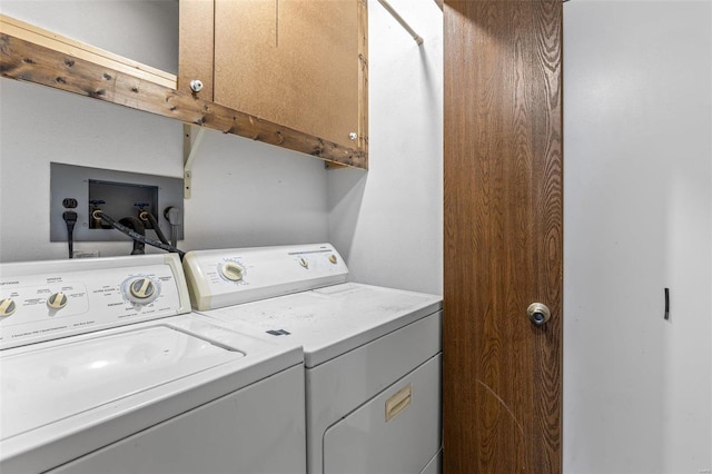 laundry area with cabinets and washer and clothes dryer