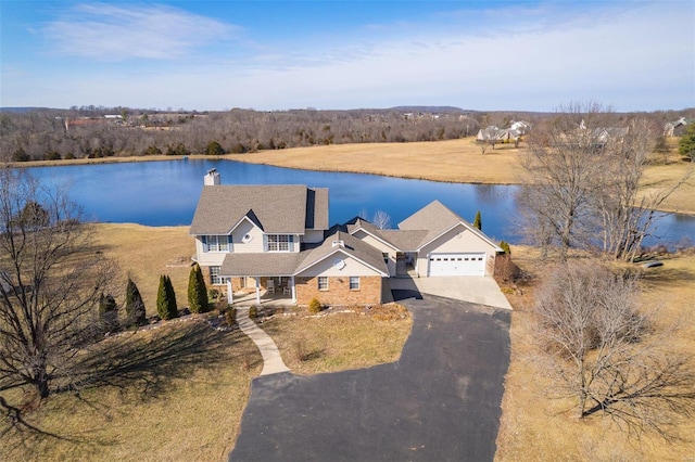 aerial view featuring a water view