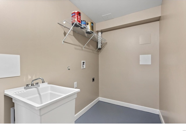 laundry room featuring hookup for a washing machine, electric dryer hookup, and sink