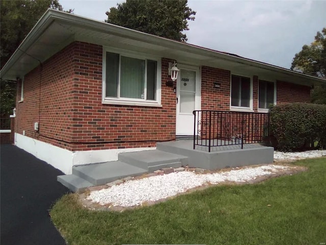 single story home featuring a front lawn