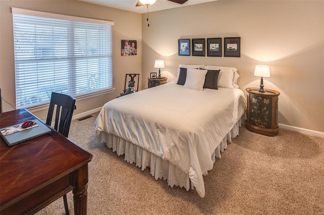 bedroom featuring carpet flooring and ceiling fan