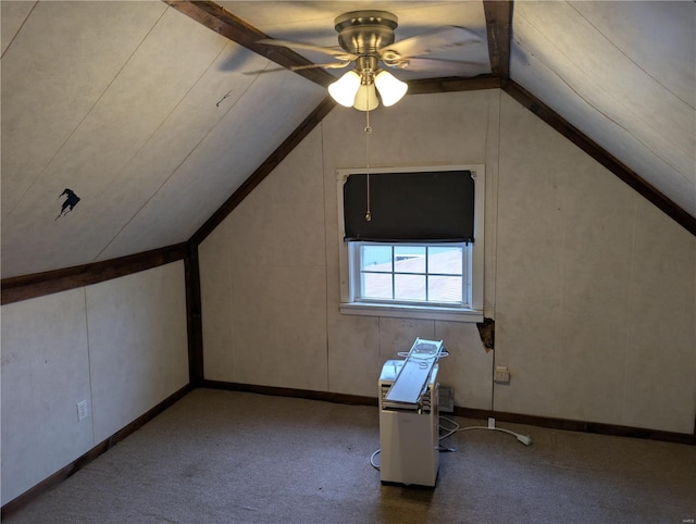 bonus room featuring lofted ceiling and ceiling fan