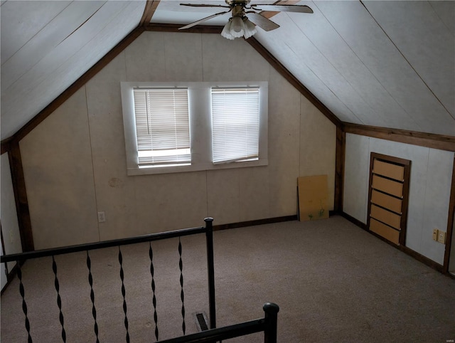 bonus room featuring vaulted ceiling, carpet floors, and ceiling fan